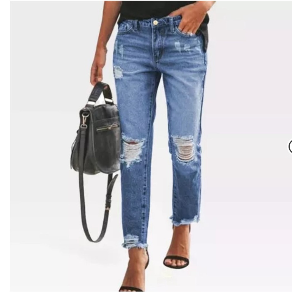 Women's Distressed Blue Jeans
